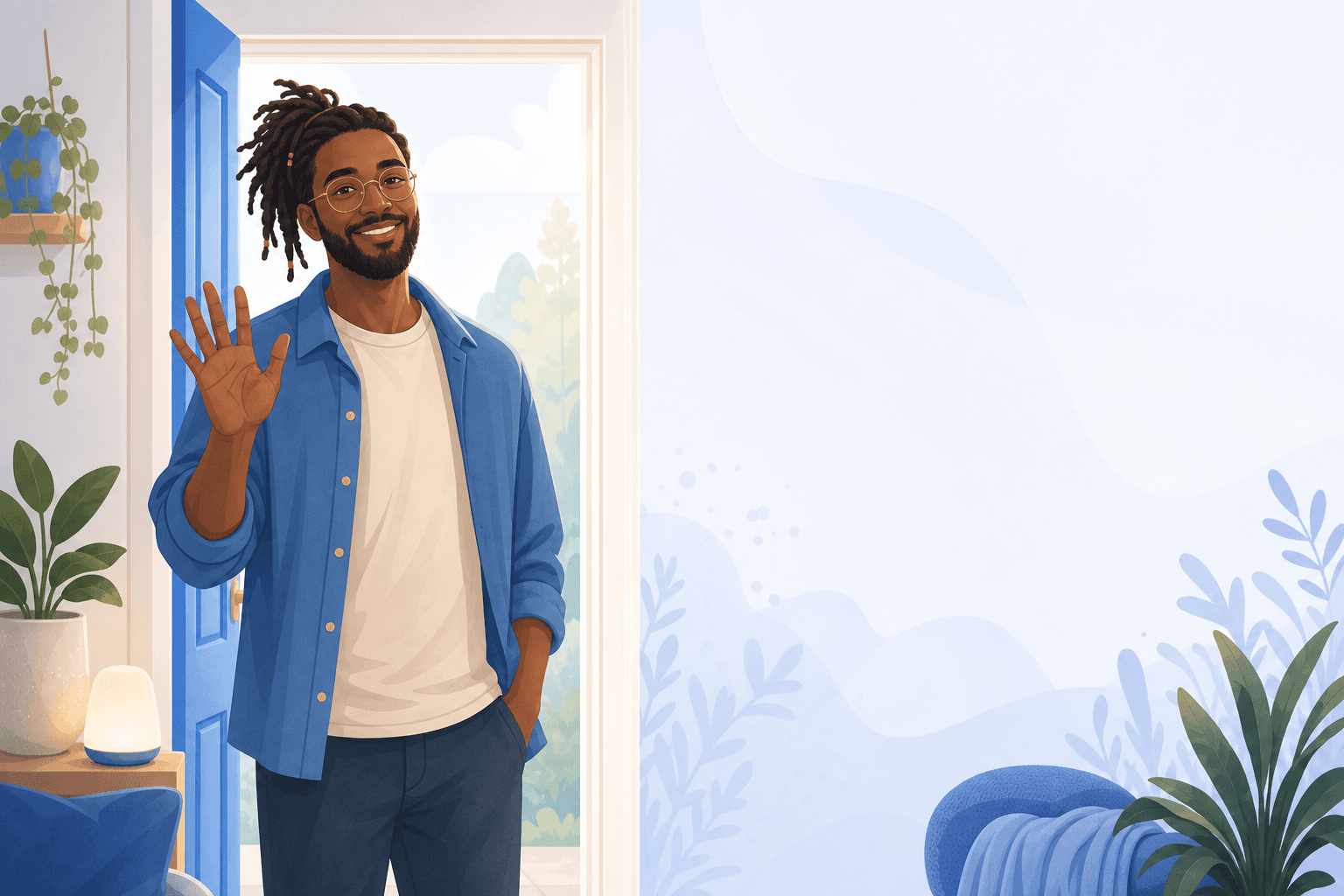 Illustration of a happy neurodivergent person welcoming you back